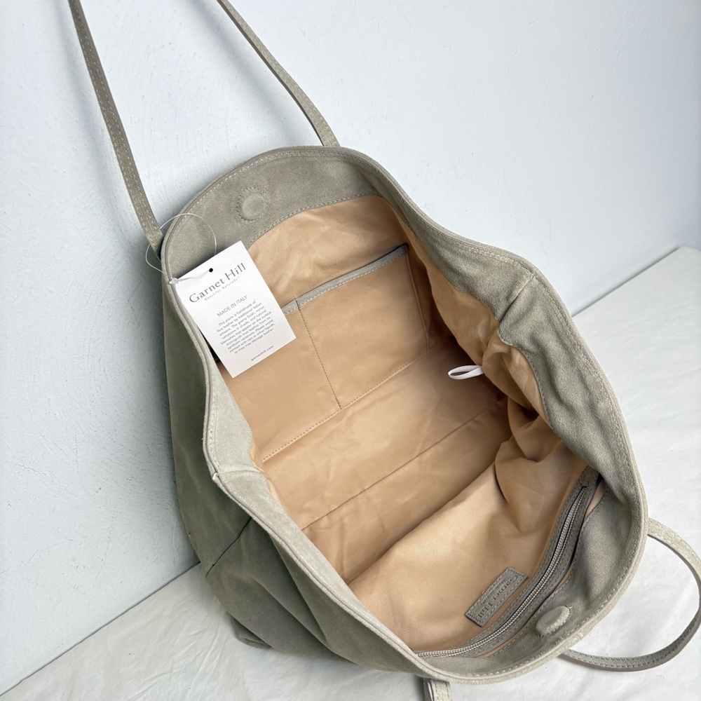 GARNET HILL Suede Leather Tote Made in Italy New w Tags Sand Beige Taupe Cream - Picture 9 of 15